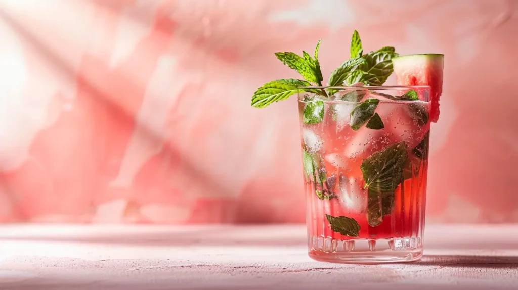 Photo d'un mojito sans alcool à la pastèque et à la menthe